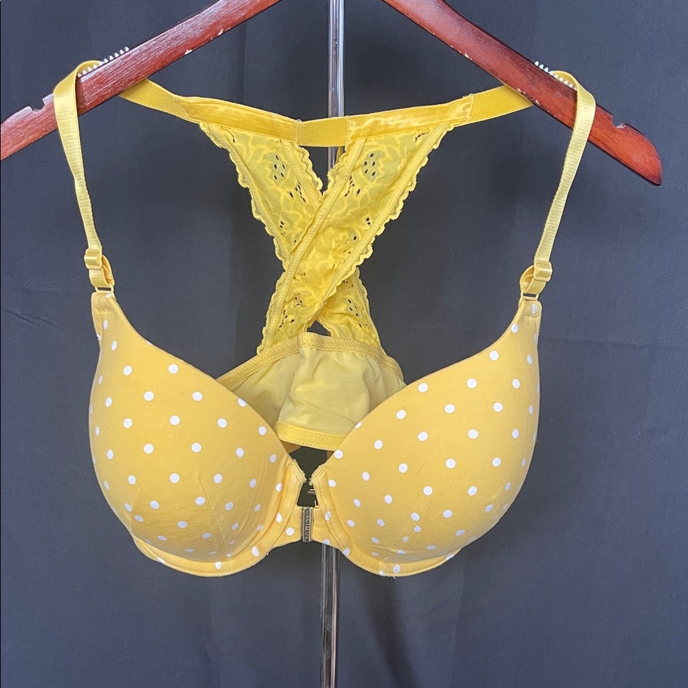 Cacique Yellow Polka Dot Bra with Lace Back
